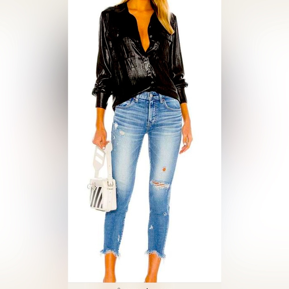 Moussy Vintage Glendale blue Jeans Distressed Frayed Hem Blue Size 26